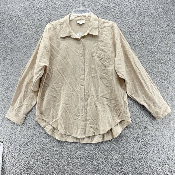 Loft Womens Button Up Large Tan Beige‎ Linen Blend Long Sleeve New Lagenlook New - Picture 1 of 12